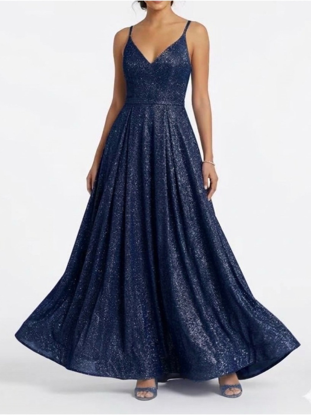 Sequin Hearts Blue Gray Glitter Formal Sparkly Pleated Maxi Dress Gown Size 3